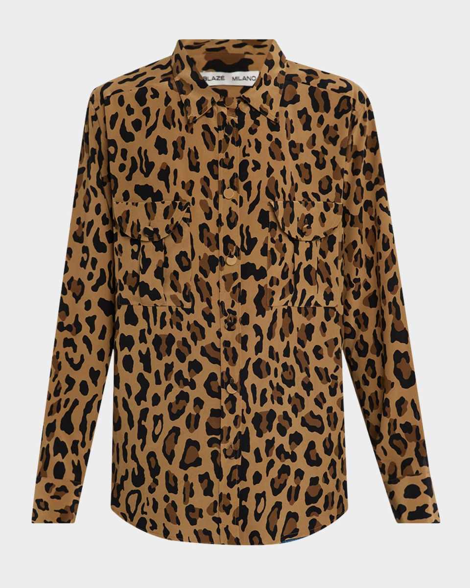 Simba Leopard-Print Button-Down Berber Shirt